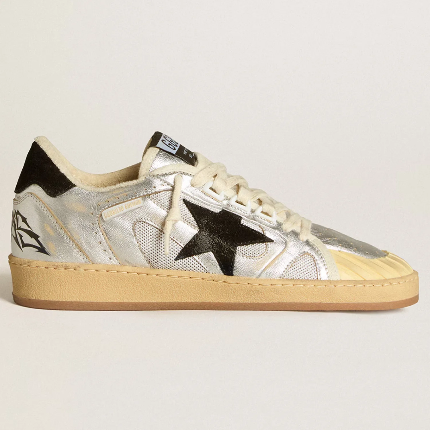 Ball Star LAB in silver leather with black suede star and heel tab